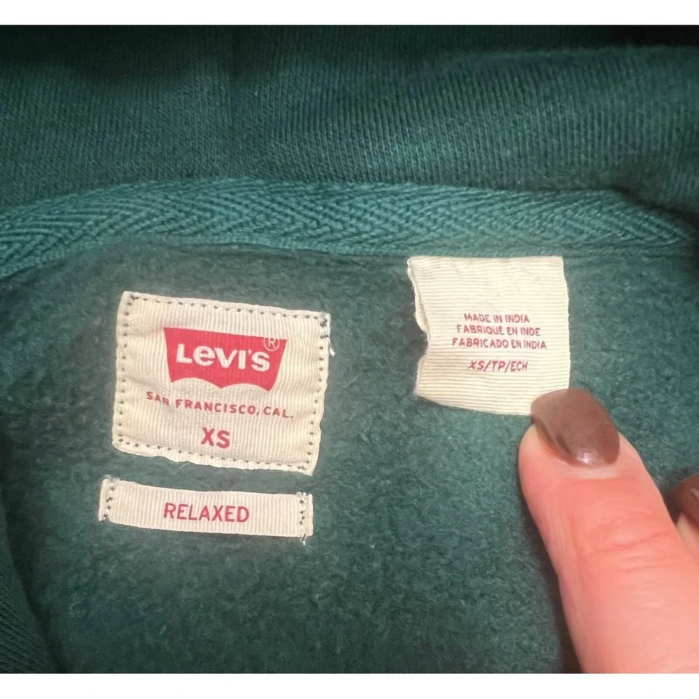 Levi’s‎ Relaxed Hoodie XS Forest Green Logo Pullover Cotton Blend Unisex